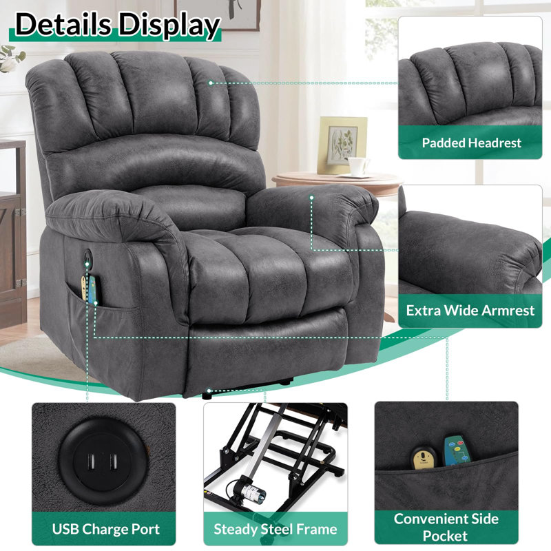 Quartina Heated Massage Chair, Gray Microfiber/Microsuede
