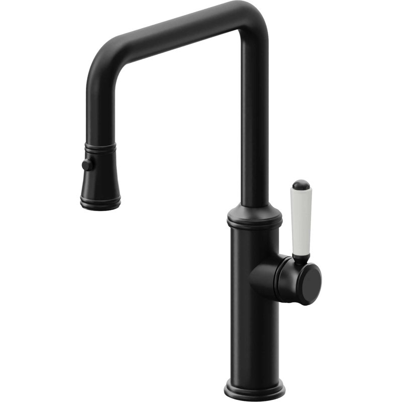 Davoli Kitchen Pull-Down Faucet with Button Sprayer - Quad Spout, Matte Black