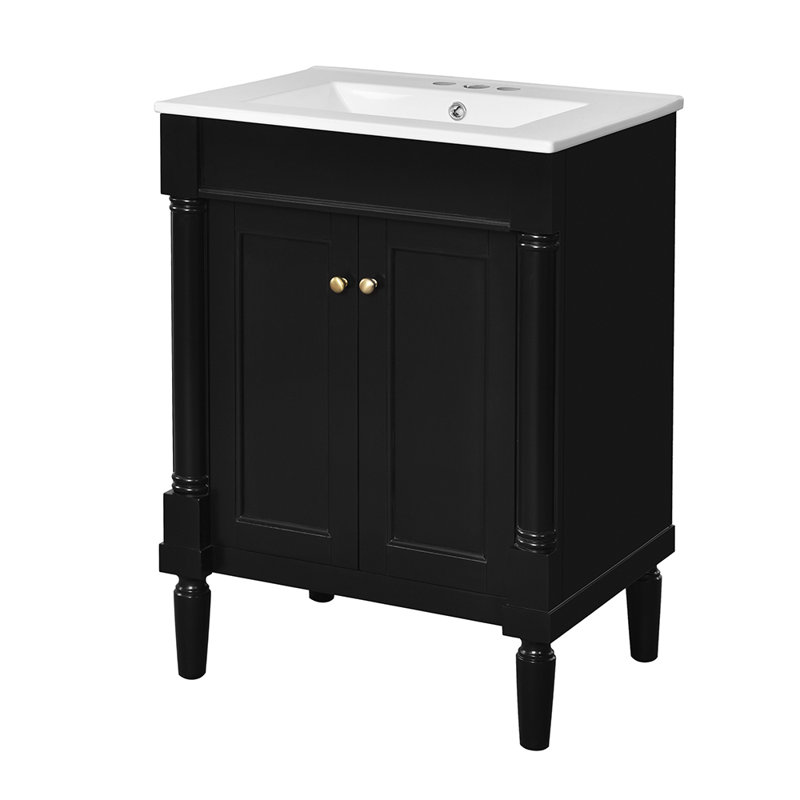 Bathroom Vanity with Top Sink 2-Tier Modern Bathroom Storage Cabinet, Black