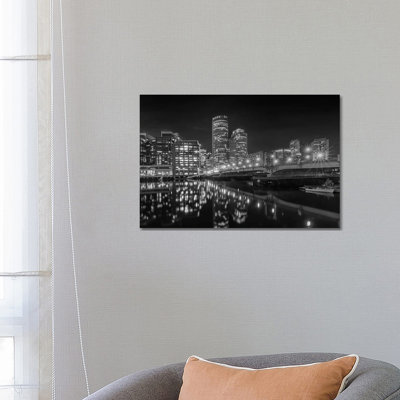 Boston Harborwalk Nightscape 1 Piece Wrapped Canvas Wall Art