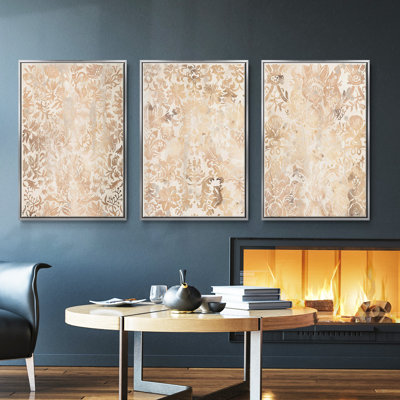 «Walnut Damask I», ensemble de 3 reproductions encadrées sur toile