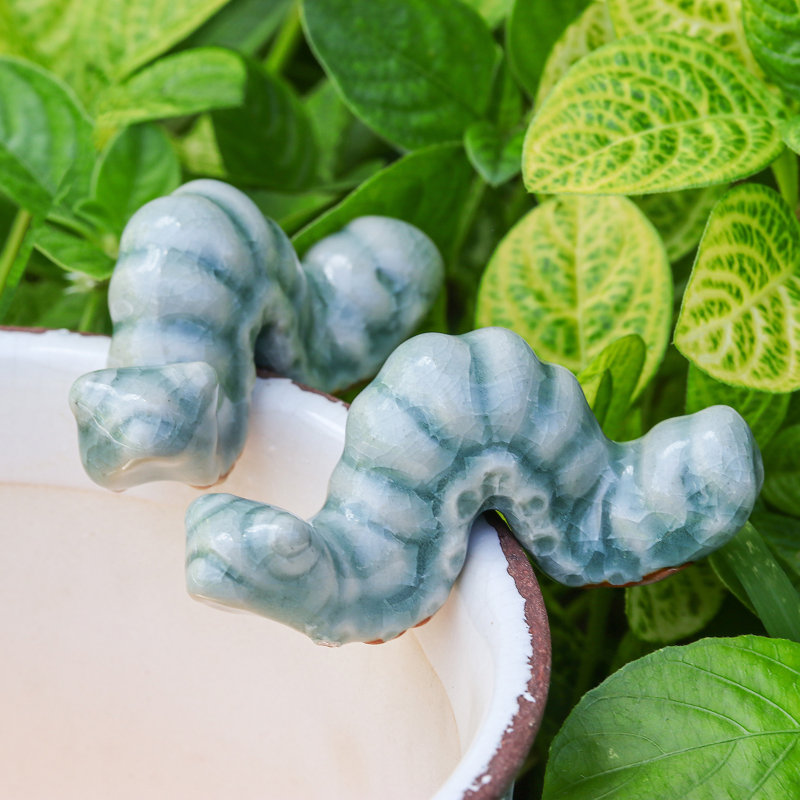  Handmade Serene Wiggles Celadon Ceramic Figurines (Pair)