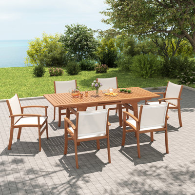 Ensemble de salle à manger de patio en bois d'acacia pour 6 personnes avec table rectangulaire extensible