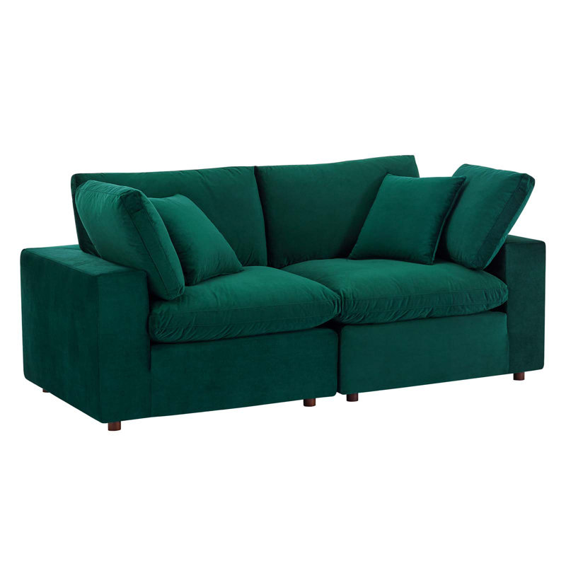 Canapé à accoudoirs carrés en velours 80 po Commix, Velours vert
