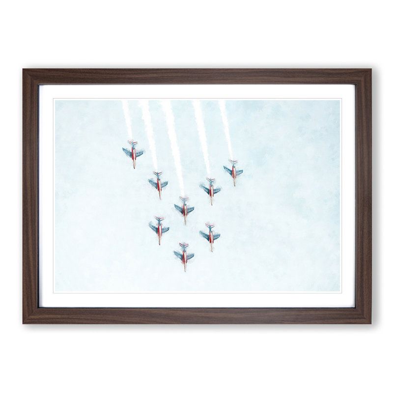 Plane Aerobatics - Picture Frame Painting Print, 24cm H x 33cm W x 2cm D, Walnut Framed