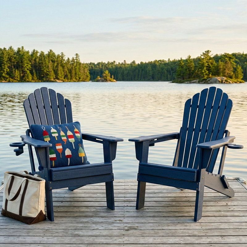 Upgraded Folding All-Weather HDPE Adirondack Chair With Dual Cup Holders, 37.8 In. Extra High Back & Reinforced Seat 3PCS