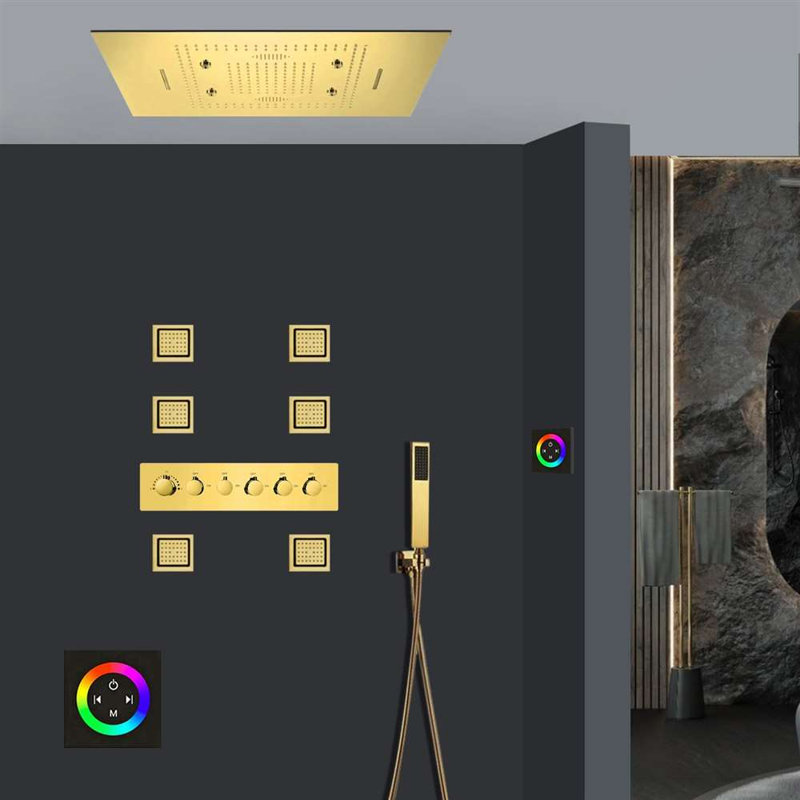Système de douche thermostatique à panneau tactile avec éclairage encastré au plafond Massa