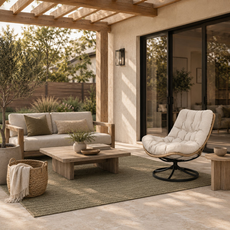 Chaise longue pivotante à 360 ° EcoNest avec coussin moelleux EcoNest, Cream