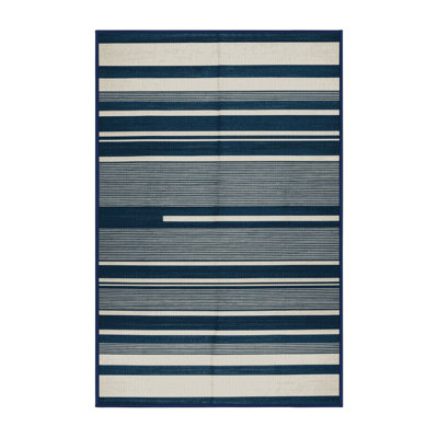Tapis rayé bleu et blanc en acier 