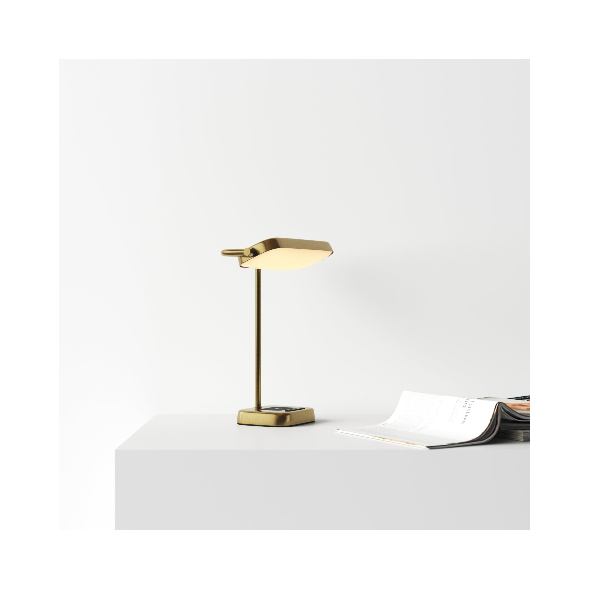 Metal USB Desk Lamp, Antique Brass, Antique Brass w. Frosted Diffuser