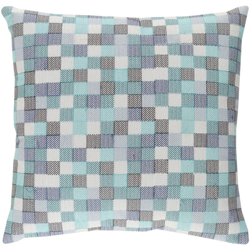 Modular Geometric Cotton Throw Pillow, 20" H x 20" W x 4" D, Blue/Gray, Polyester