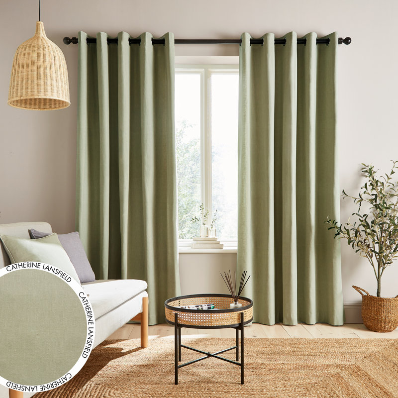 Yarn Dyed Cotton Chambray Curtains Two Panels, 168 W x 137 D cm, Natural