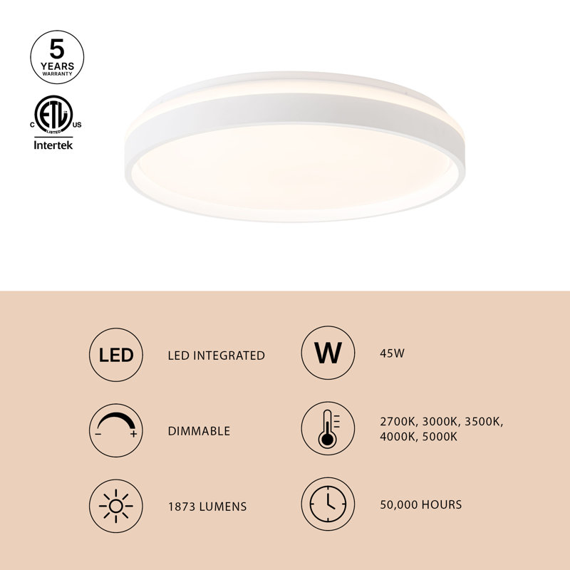Beanie 15-in White dimmable LED Flush Mount, 20-in, White