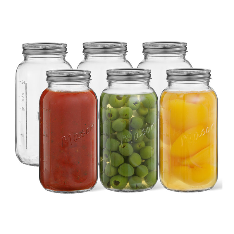 Pots Mason réguliers Brightware avec couvercles, étiquettes et mesures hermétiques - 32 oz - ensemble de 6