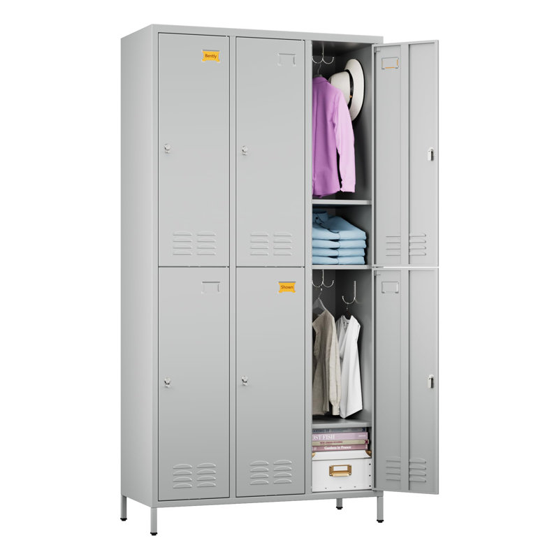 Upgraded Metal Lockers, Designed For Employee Use. Six-door Metal Lockers With Locks And Name Card Slots. Industrial-grade Lockers With 18 Hooks. Suitable For Offices, Gyms, Etc. Self-assembly Required Light Gray