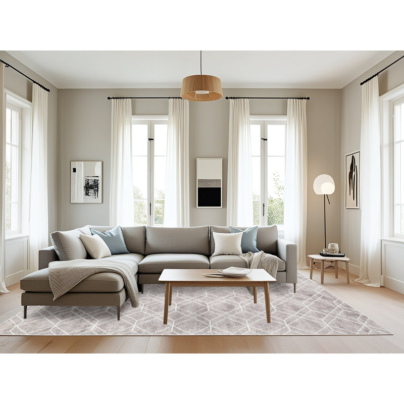 Tapis gris/zone blanche contemporaine, Rectangle 8 pi x 10 pi