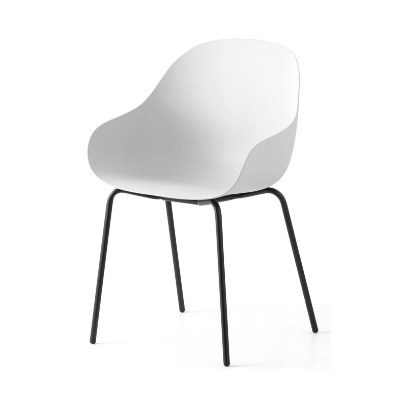 Academy Armchair with Metal Frame and Plastic Seat, Chromed, Matt Optic White