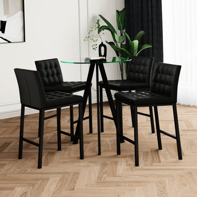 Mobilier de bar noir tendance, plateau de table en verre trempé, pieds en métal, pour bars, restaurants, attrait chic pour la chambre à coucher, 5 chaises et tables élégantes, plateau de bureau, ambiance charmante,