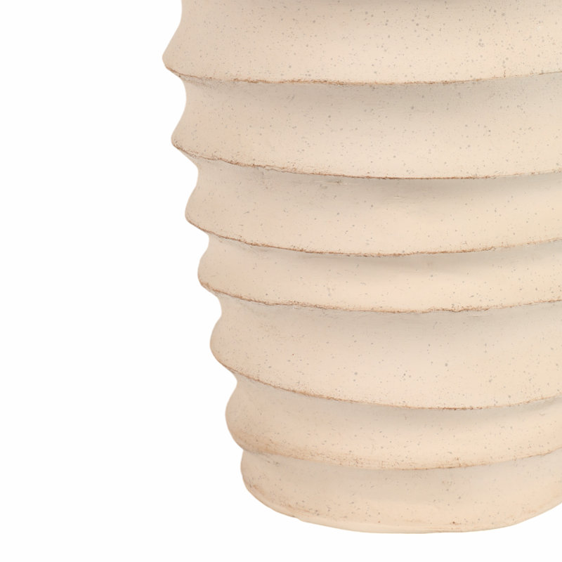Decorative Textured Ribbed Table Vase with Chiseled Design for Home Decor - Sculptural Tall Flower Vase for Shelf or Kitchen Accent - Ivory and Tan