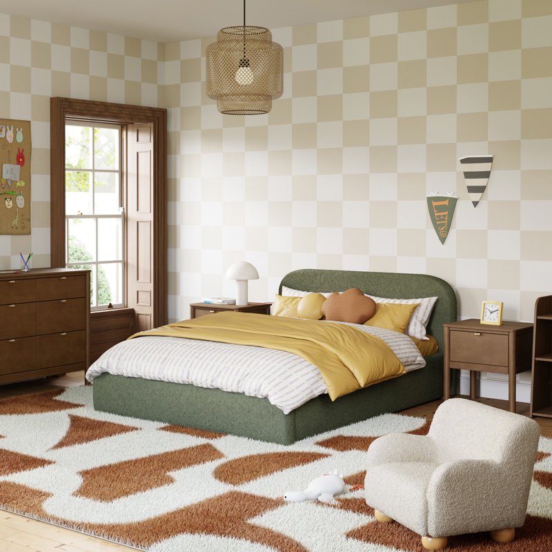 Nara Full Floor Bed, Performance Olive Boucle, Full