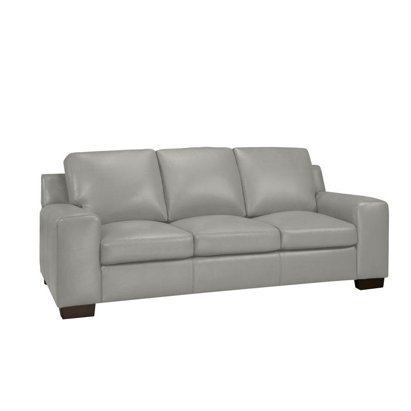 Canapé en cuir véritable 86 po Davontai, Cuir gris nuage