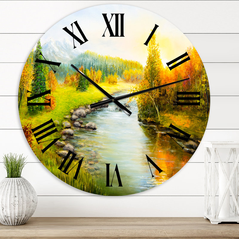 Paysage d'automne avec les montagnes de la forêt et la rivière - horloge murale Lake House, Petit
