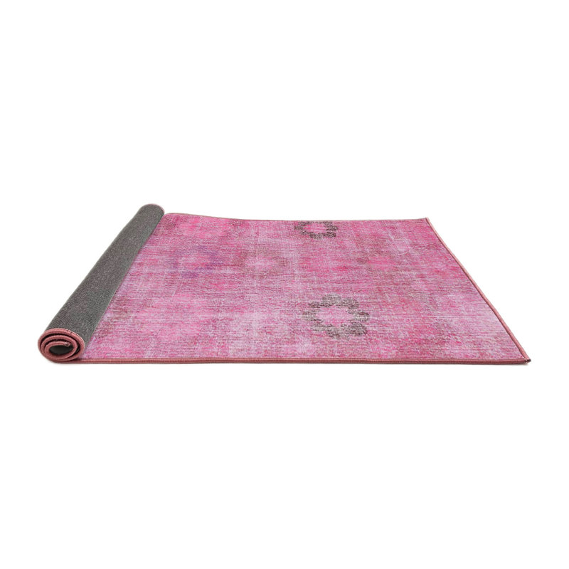 Tapis rose/vert contemporain, Carré 3 pi