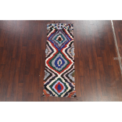 Tapis de couloir multicolore en laine noué à la main de conception unique 2 pi 6 po x 6 pi 10 po
