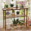 Console de style champêtre en bambou avec plateau ovale, rebord surélevé anti-chute, rangement à 2 niveaux, table d'appoint étroite pour canapé ou entrée, noyer foncé