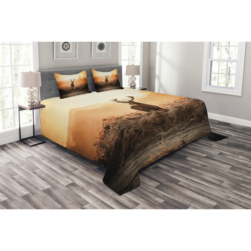 Aelisa Orange/Brown/White Microfibre Bedspread Set, 220 x 264 cm