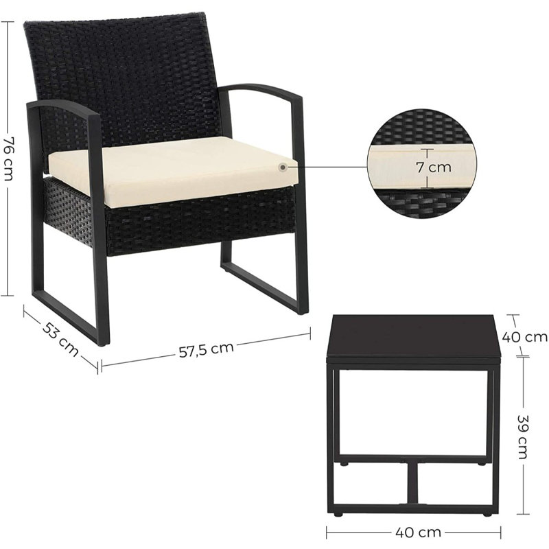 Ensemble de mobilier de patio extérieur 3 pièces Songmics Red Barrel Studio®, noir, Blanc