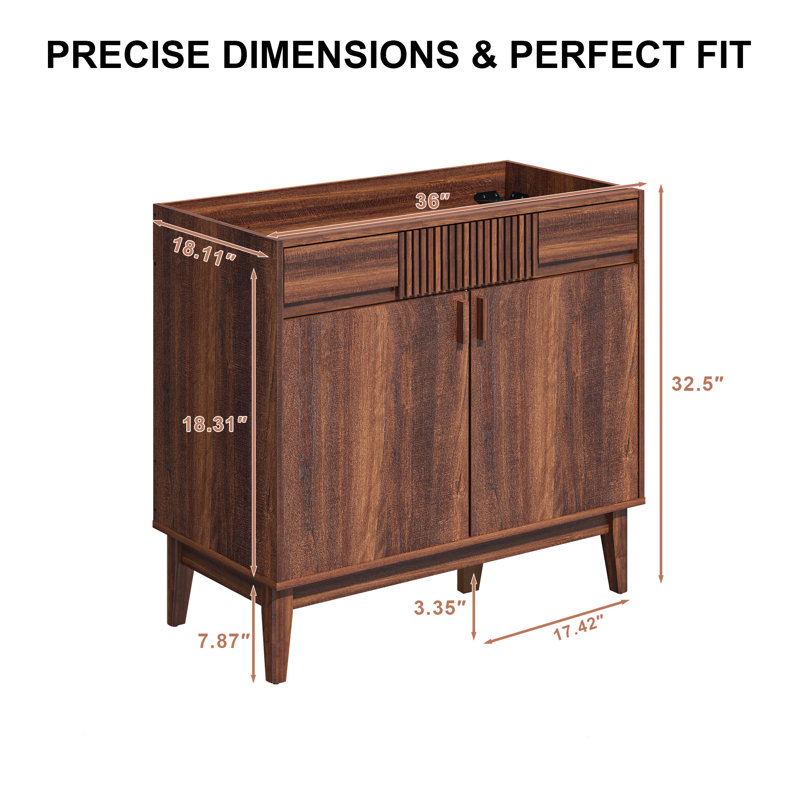 36" Mid-Century Modern Single Bathroom Vanity Base