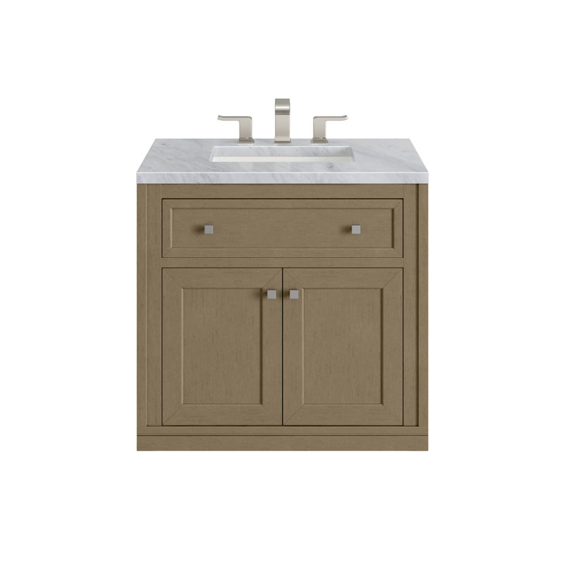 Meuble-lavabo simple l 30 po Chicago, Blanc de Carrare, 8 po, Walnut Whisper