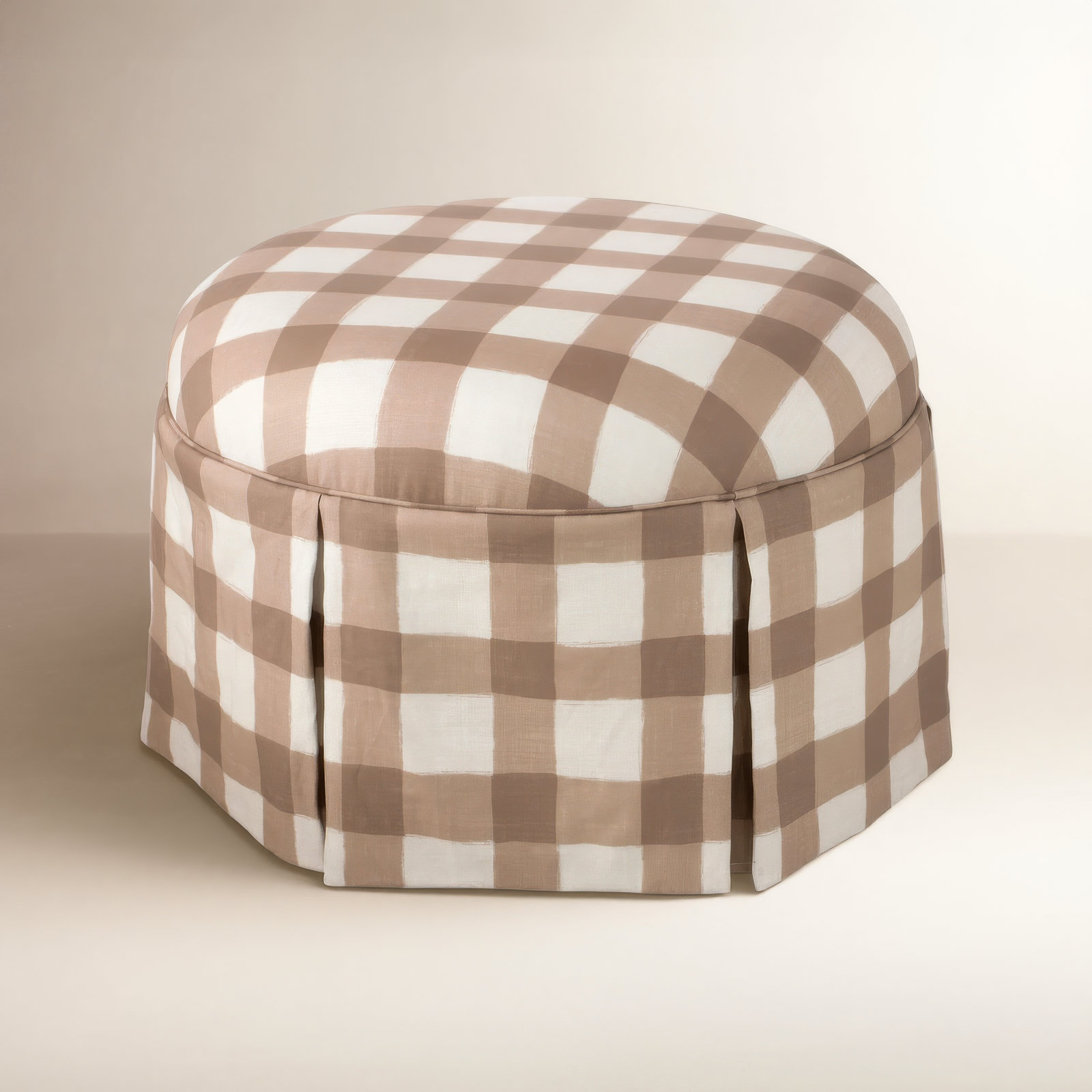 Manders 25" Cotton Ottoman, Buffalo Square Taupe