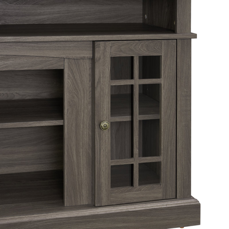 Meuble télé 65 po, meuble télé classique avec rangement ouvert et fermé, Noyer foncé