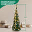 Arbre de Noël artificiel escamotable 7 pi, PVC vert, 200 DEL blanc chaud, télécommande, or et argent