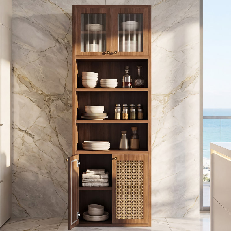 OMCHOM Armoire de rangement haute pour garde-manger, Walnut