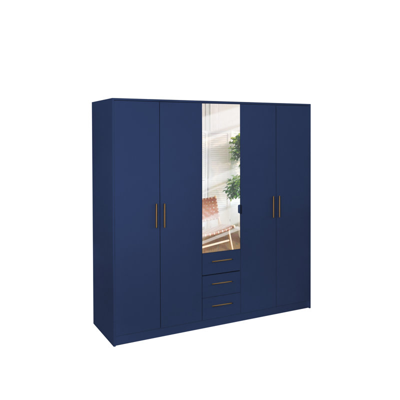 Pamel 5 Door Manufactured Wood Wardrobe, Blue
