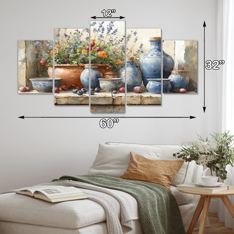 Bleu et vert Boho Pottery Rustic Charm - Boho Pottery Wall Art Living Room