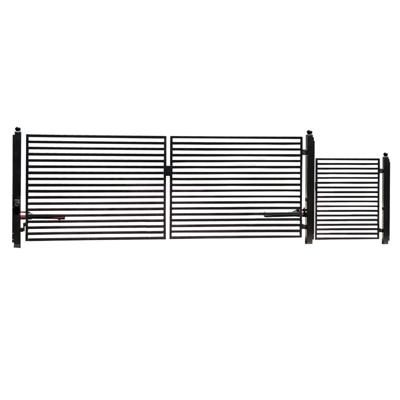 Milan Style Black Steel Dual Swing Driveway Gate with Pedestrian Gate