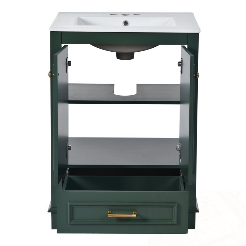 Meuble-lavabo avec lavabo, poignÃ©es en mÃ©tal et portes Ã  fermeture amortie, Vert