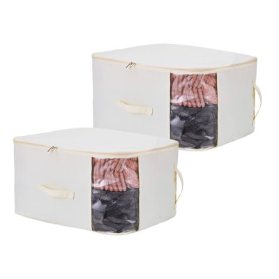 Canvas Quilt Storage Bag, 2-Pack Milk Apricot Color,21.26*16.54*11.81 inch Foldable Organizer with Handles