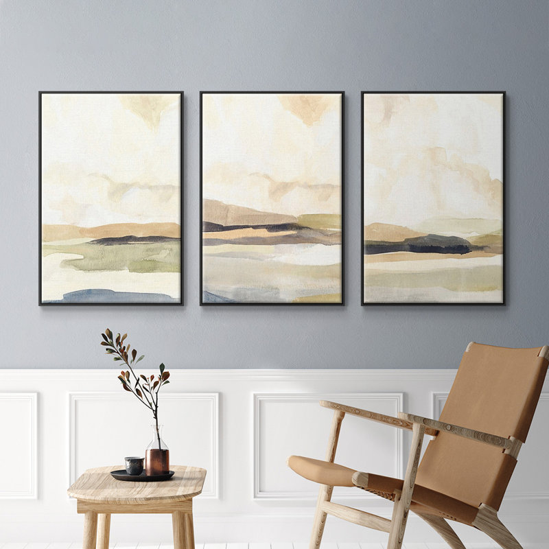«Slate Mouvement I», ensemble de 3 pièces encadrées sur toile, Noir, H 27 po x l 54 po