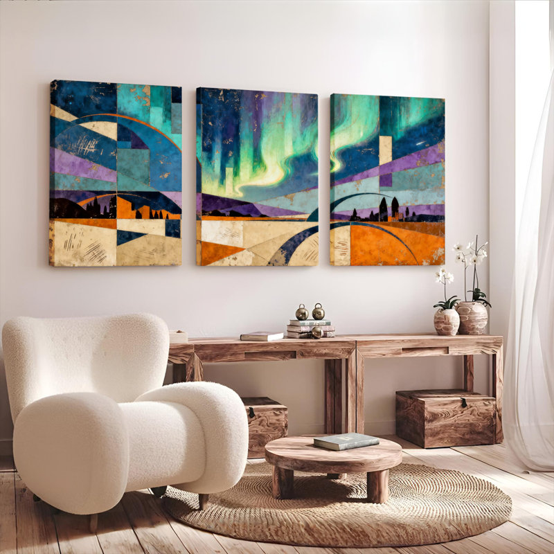 «Northern Lights», art abstrait sur toile tendue sur toile, ensemble de 3, H 24 po x l 48 po