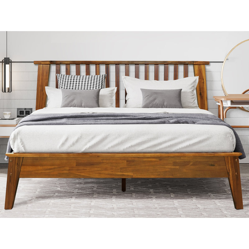 Ensemble de chambre avec lit plateforme en bois massif 2 pièces