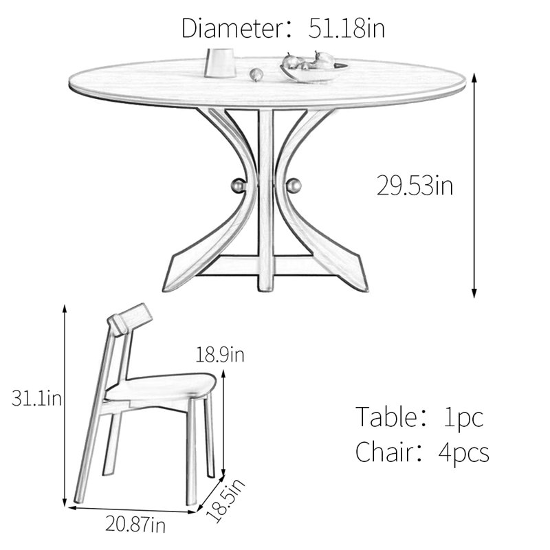 Ensemble de table de salle à manger rond en pierre frittée minimaliste, H 29,53 po x L 51,18 po x l 51,18 po