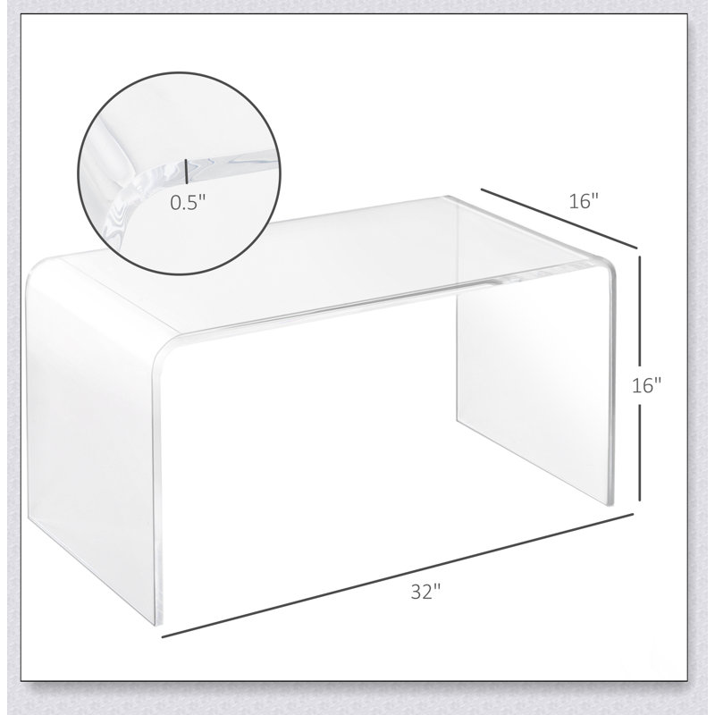 32 Inch Long Rectangle All Acrylic 15Mm Thick Waterfall Coffee Table, Durable And Modern For Contemporary Living Spaces.