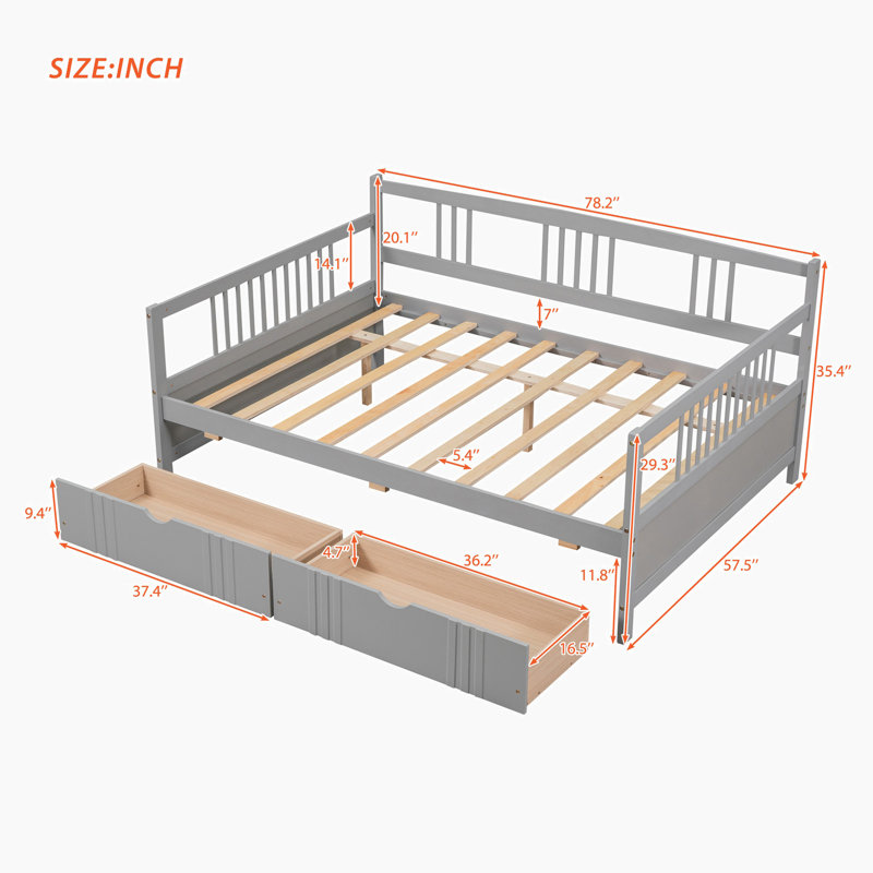 Anastasia Wood Daybed with Slats, Full, Gray