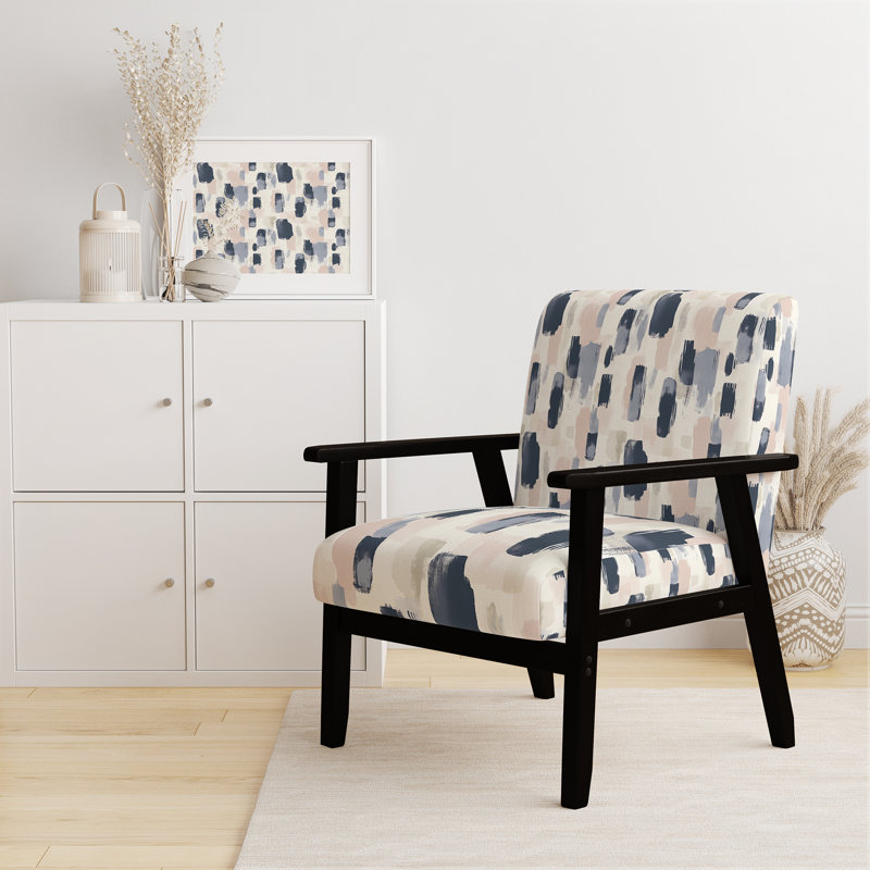 Chaise d'appoint abstraite - fauteuil bleu avec marques de douceur, Accoudoirs carrés noirs