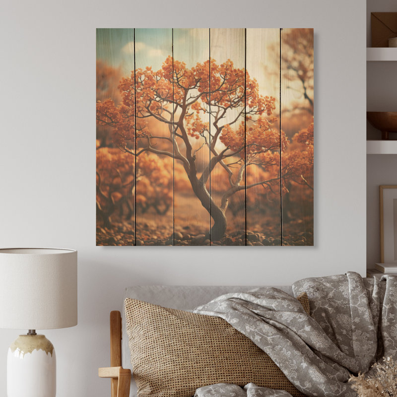 Abstrait abstrait, expression d'un chêne I - Art de chêne sur bois de pin naturel, H 15 po x l 15 po